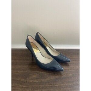 Michael Kors Flex Mid Pump Navy Patent Leather Stiletto Heels Size 8M Gold Label